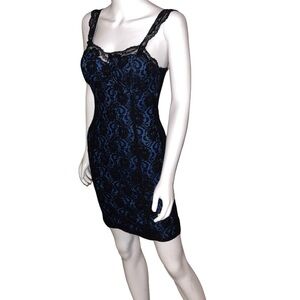 Frederick's of Hollywood 2000’s Y2K Black/Blue Lace Mini Dress Size XS